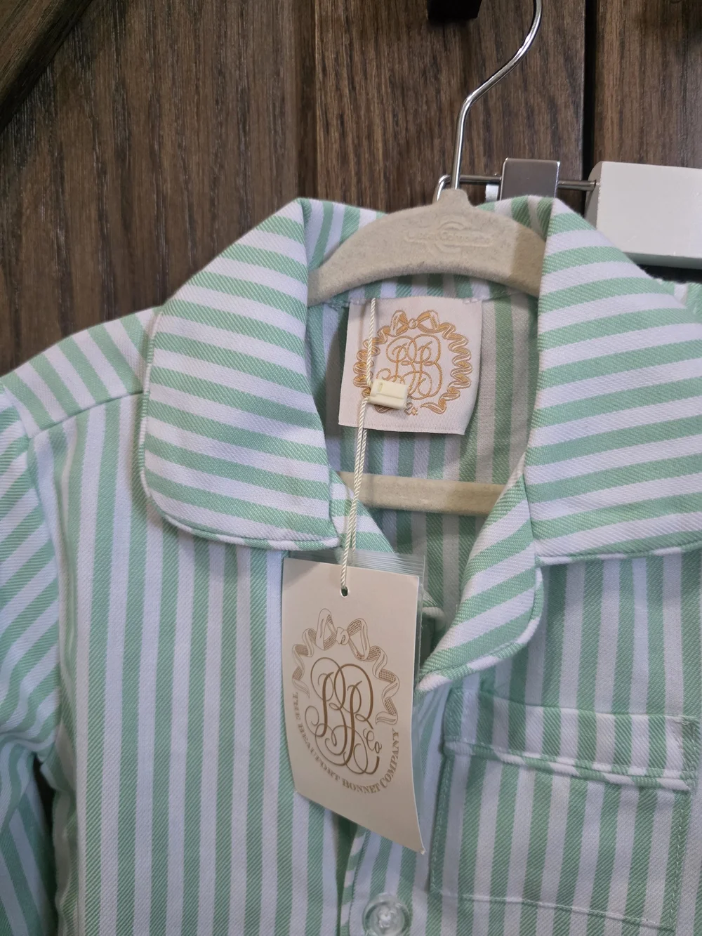 NWT The Beaufort Bonnet Company Mint Green and White Striped Kids Pajama Set